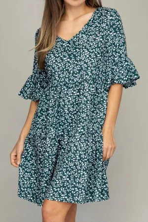 V Neck Tiered Dress-Leaf or Leopard
