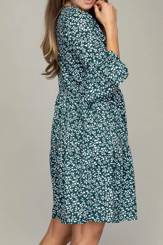 V Neck Tiered Dress-Leaf or Leopard