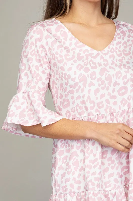 V Neck Tiered Dress-Leaf or Leopard