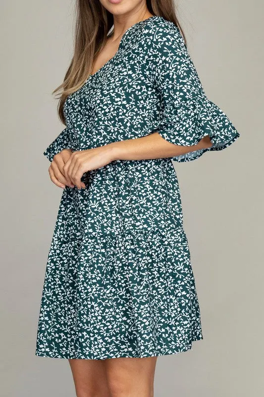 V Neck Tiered Dress-Leaf or Leopard