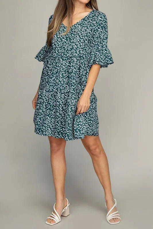 V Neck Tiered Dress-Leaf or Leopard