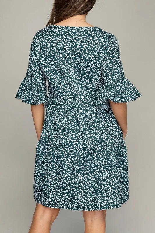 V Neck Tiered Dress-Leaf or Leopard