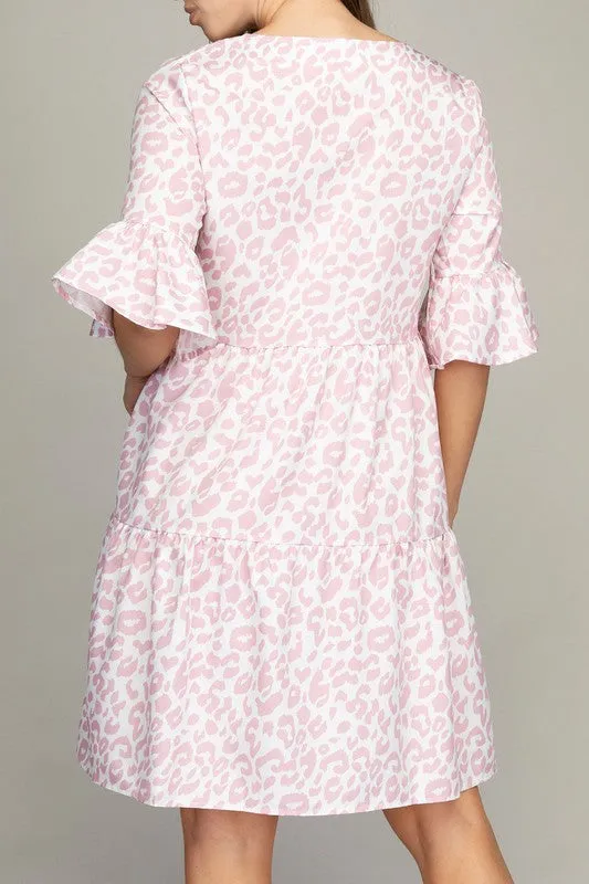 V Neck Tiered Dress-Leaf or Leopard