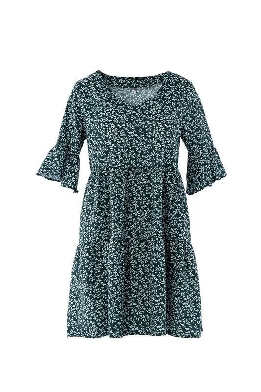 V Neck Tiered Dress-Leaf or Leopard