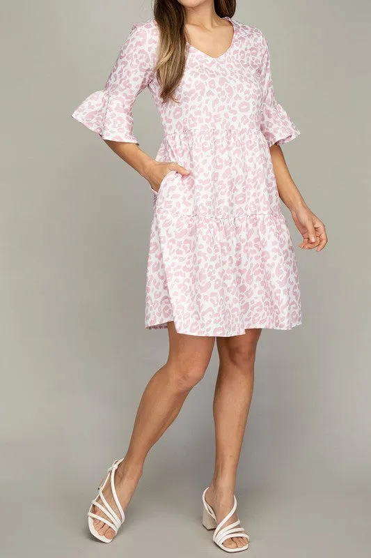 V Neck Tiered Dress-Leaf or Leopard