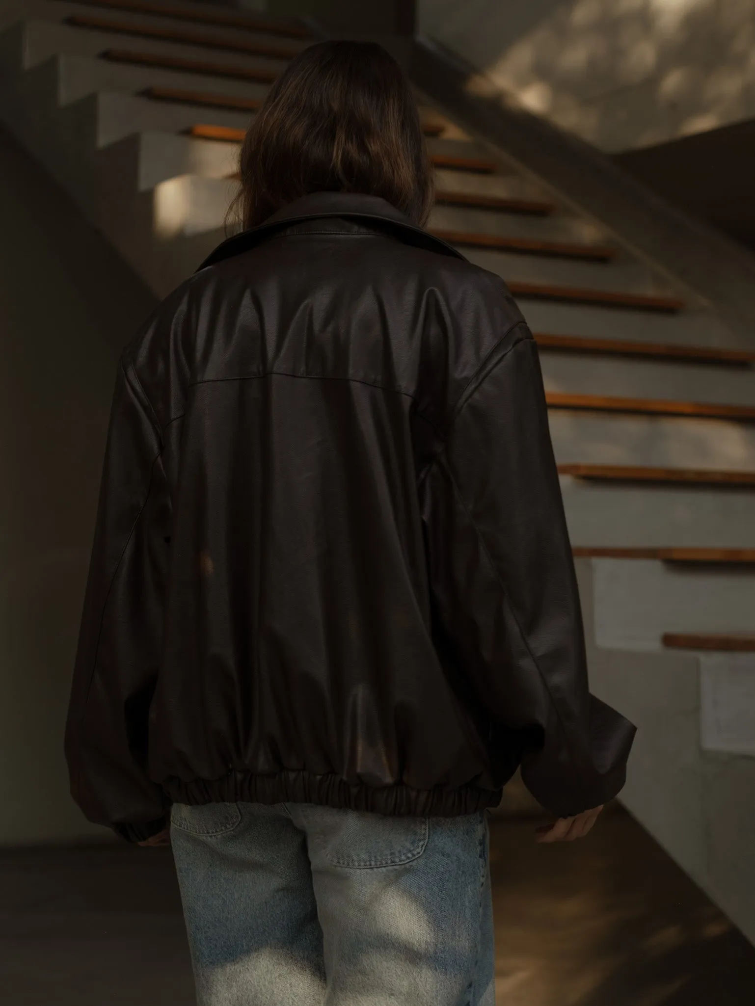 VEGAN LEATHER UNISEX JACKET - ESPRESSO