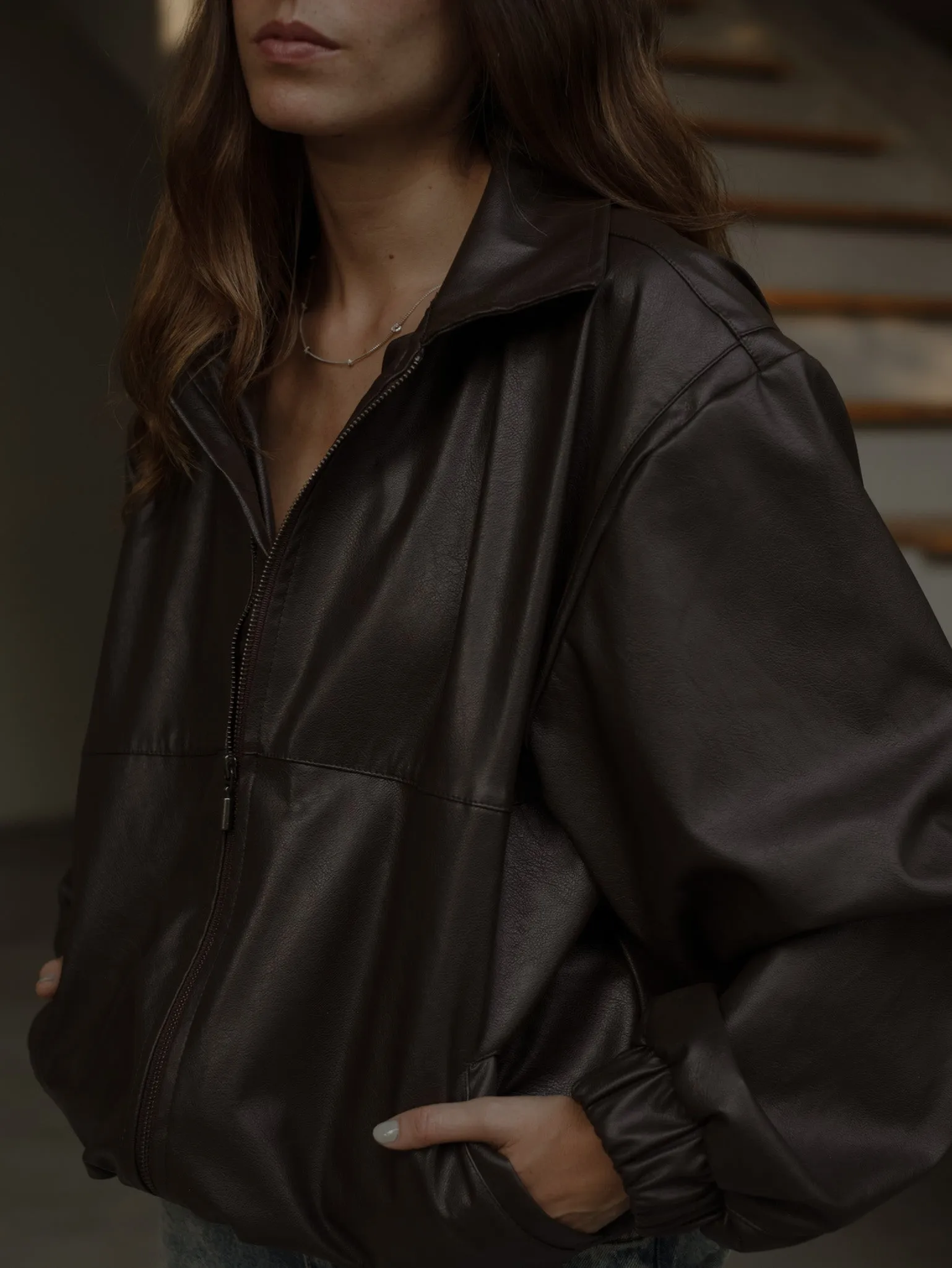 VEGAN LEATHER UNISEX JACKET - ESPRESSO