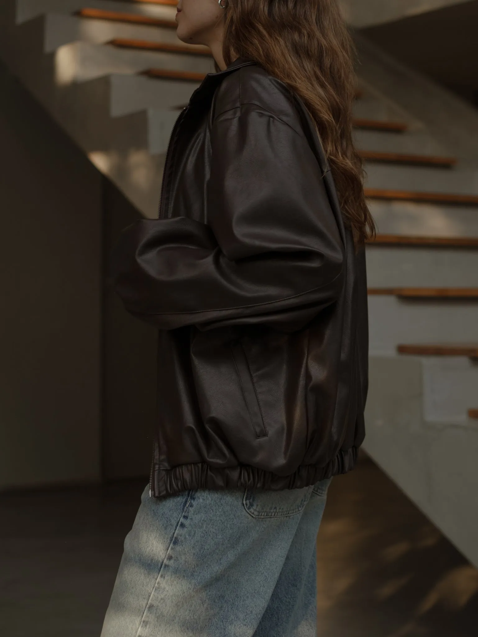 VEGAN LEATHER UNISEX JACKET - ESPRESSO