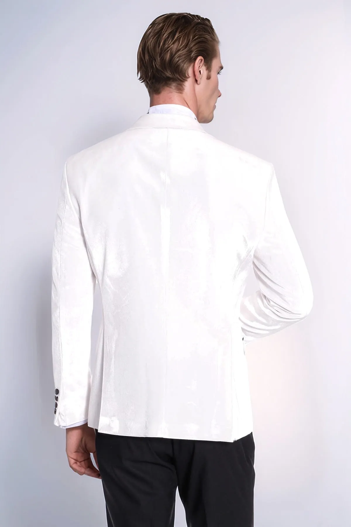 Velvet Slim Fit White Men Prom Blazer - Wessi