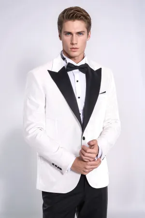 Velvet Slim Fit White Men Prom Blazer - Wessi