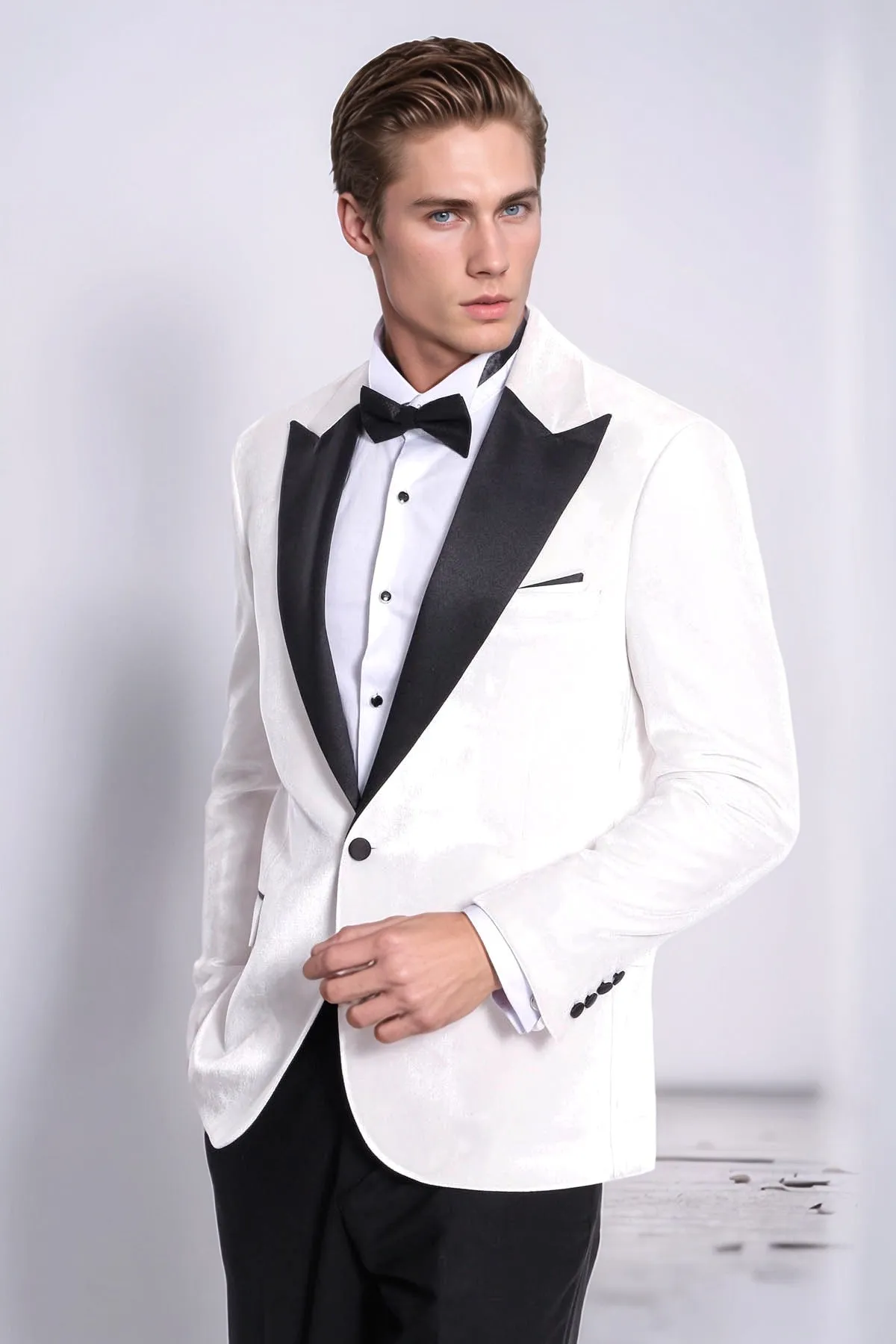 Velvet Slim Fit White Men Prom Blazer - Wessi