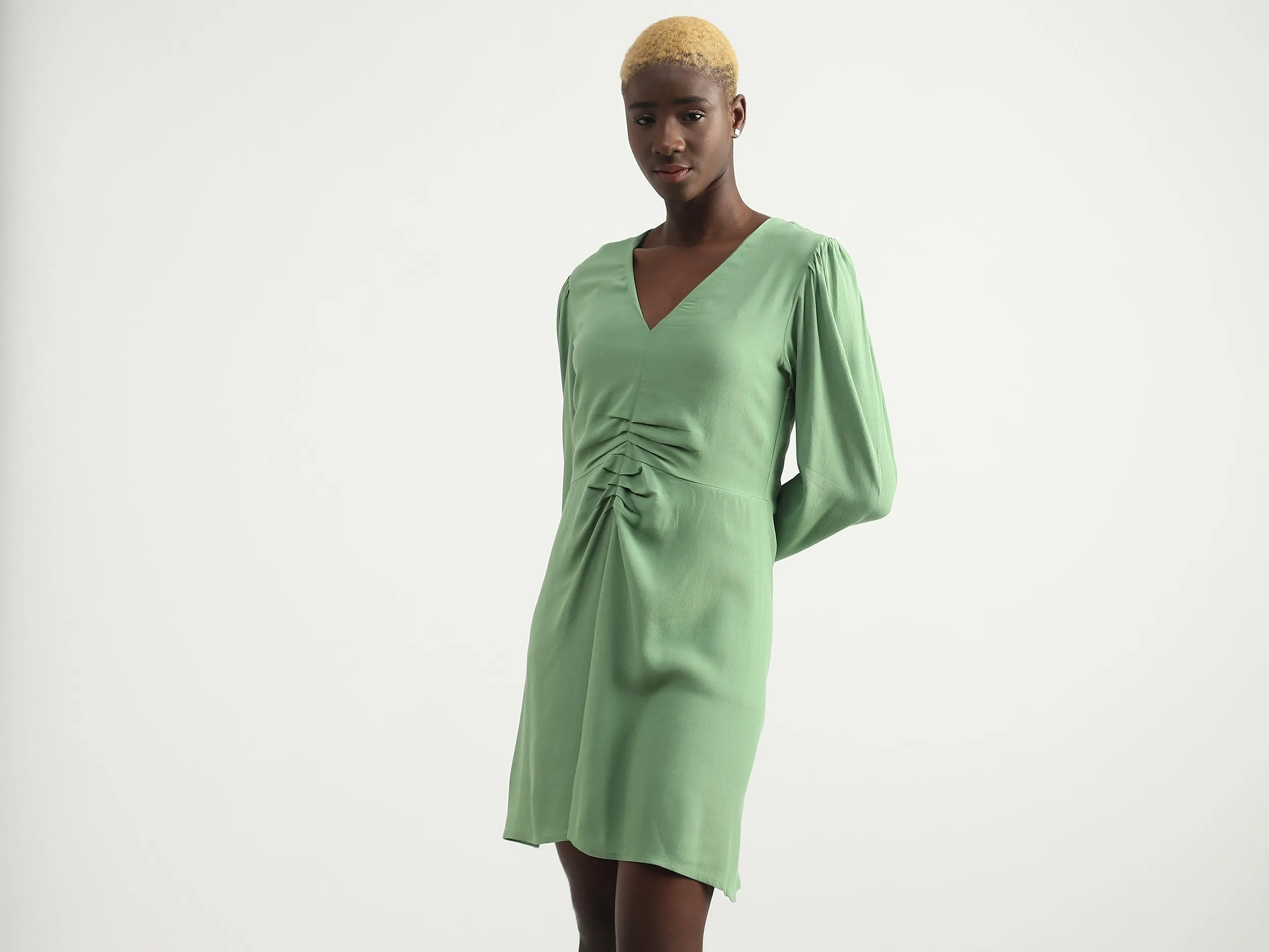 Viscose Solid V-Neck Women Dresses