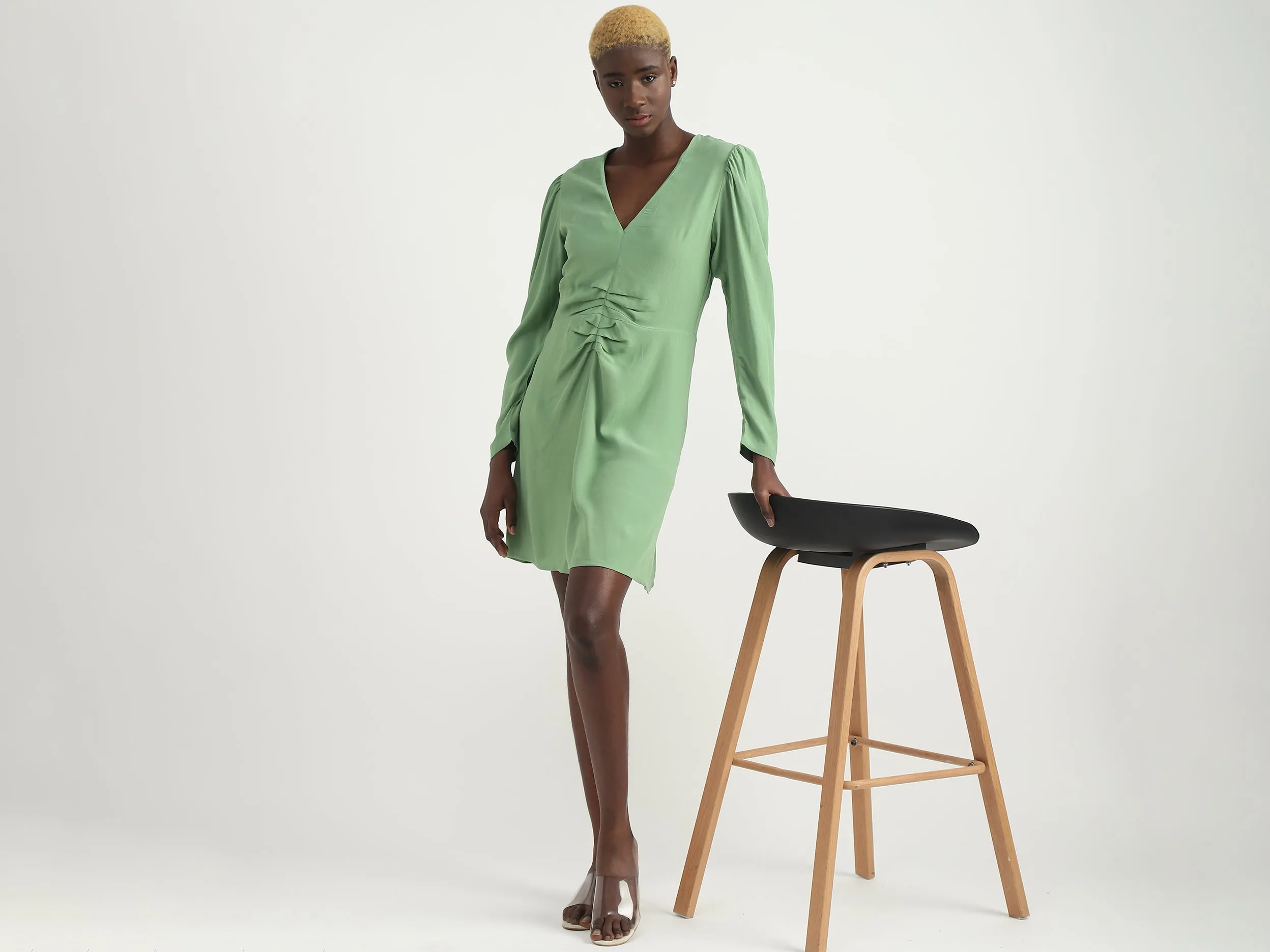 Viscose Solid V-Neck Women Dresses