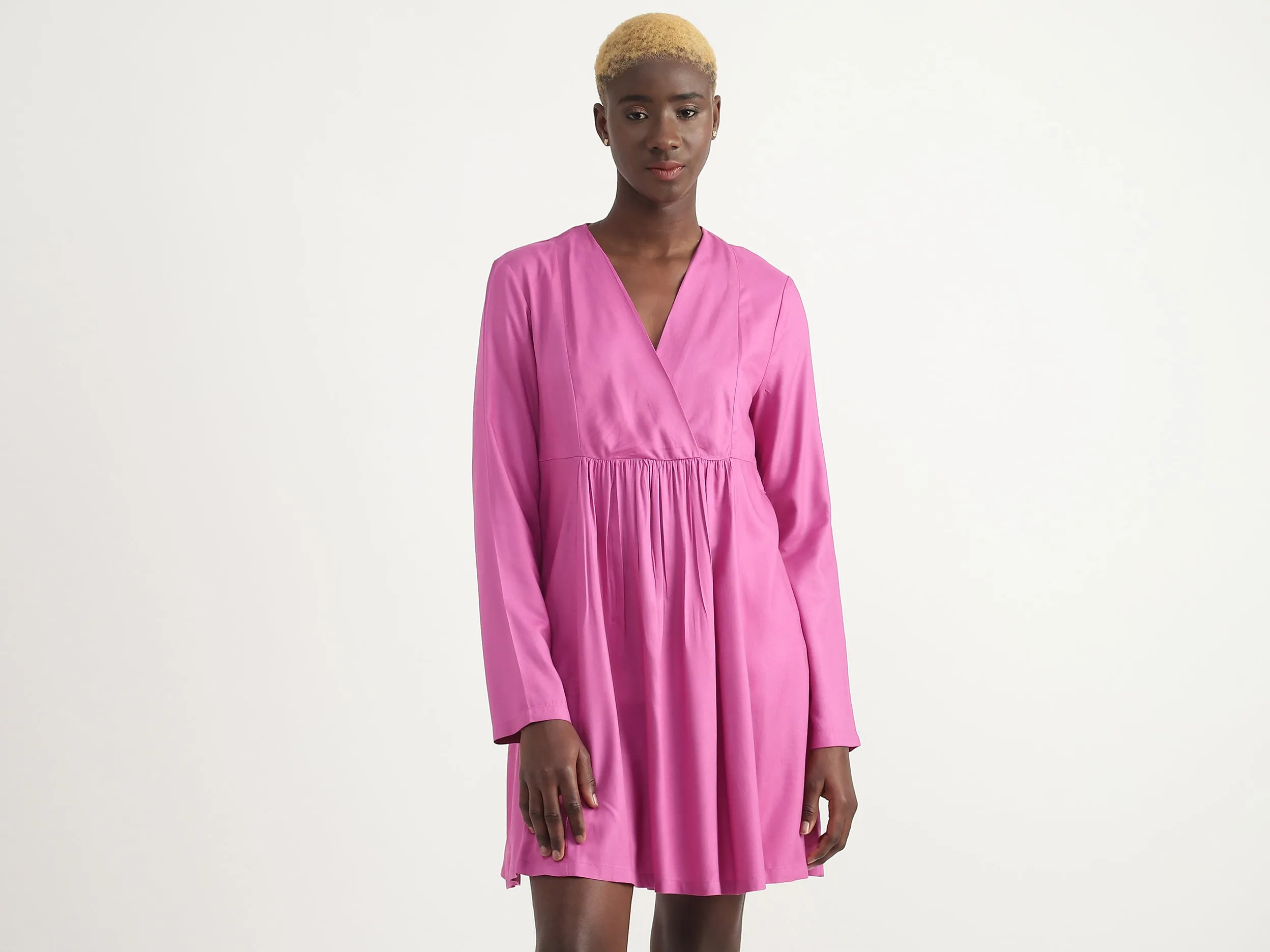 Viscose Solid V-Neck Women Dresses