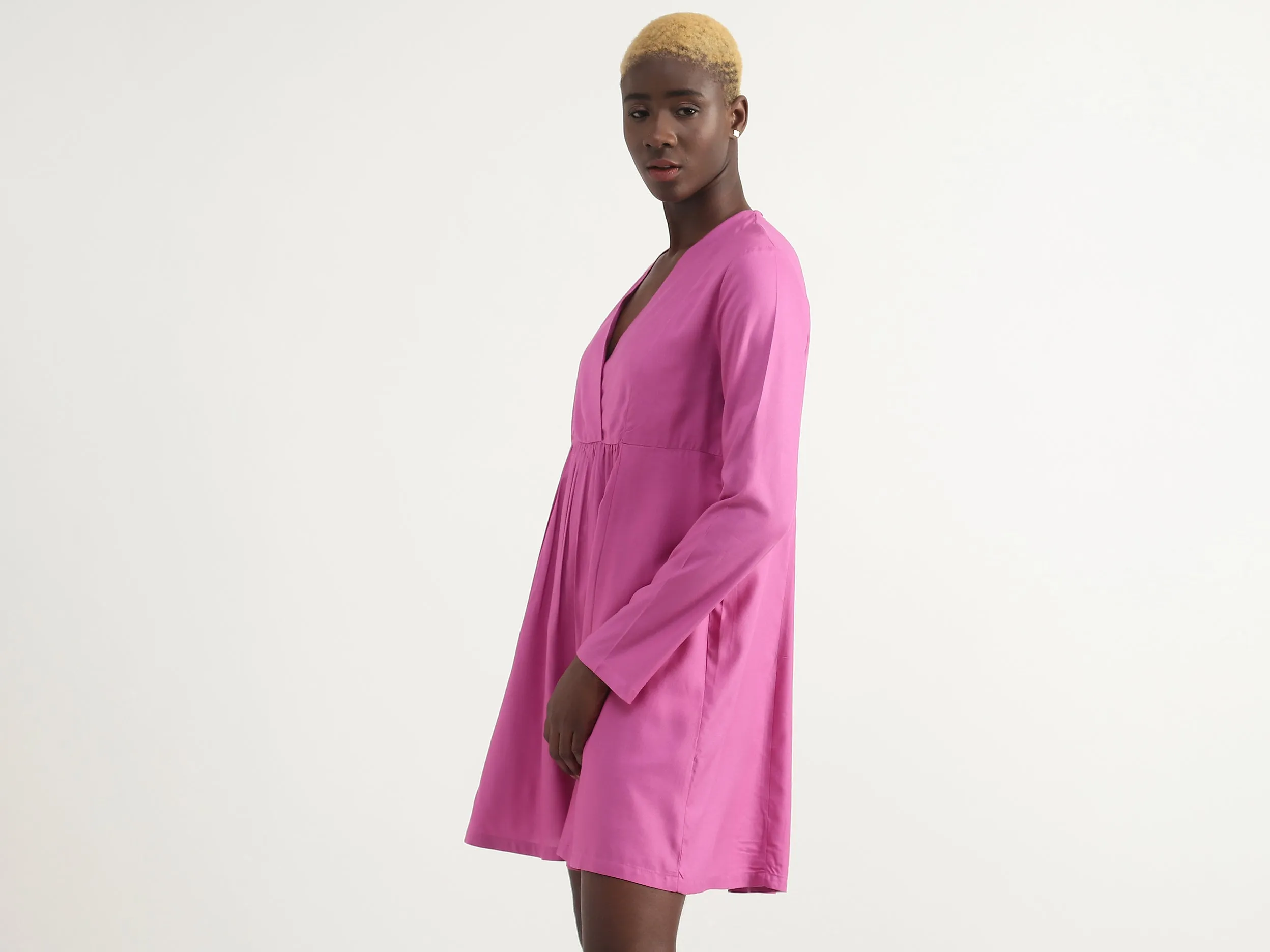 Viscose Solid V-Neck Women Dresses