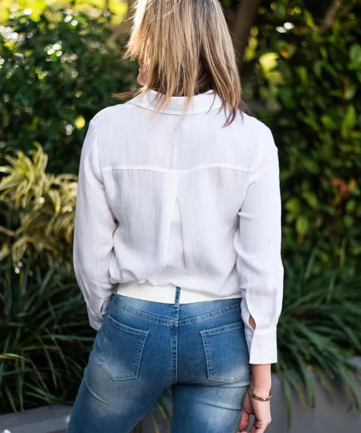 White Sequin Pocket Shirt