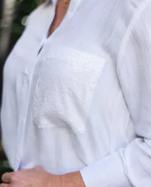 White Sequin Pocket Shirt