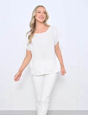 White Silver Stitched Top