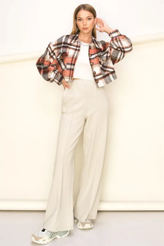 With the Wind Plaid-Print Crop Jacket