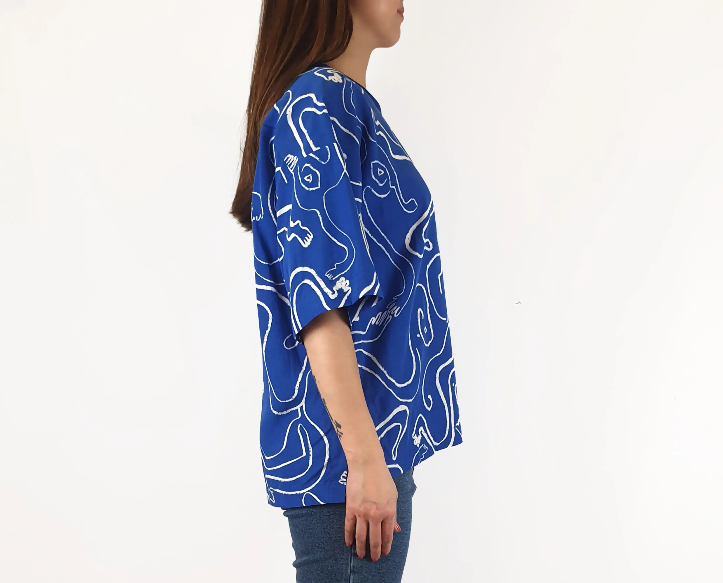 Wolf & Mishka blue print oversize top size S