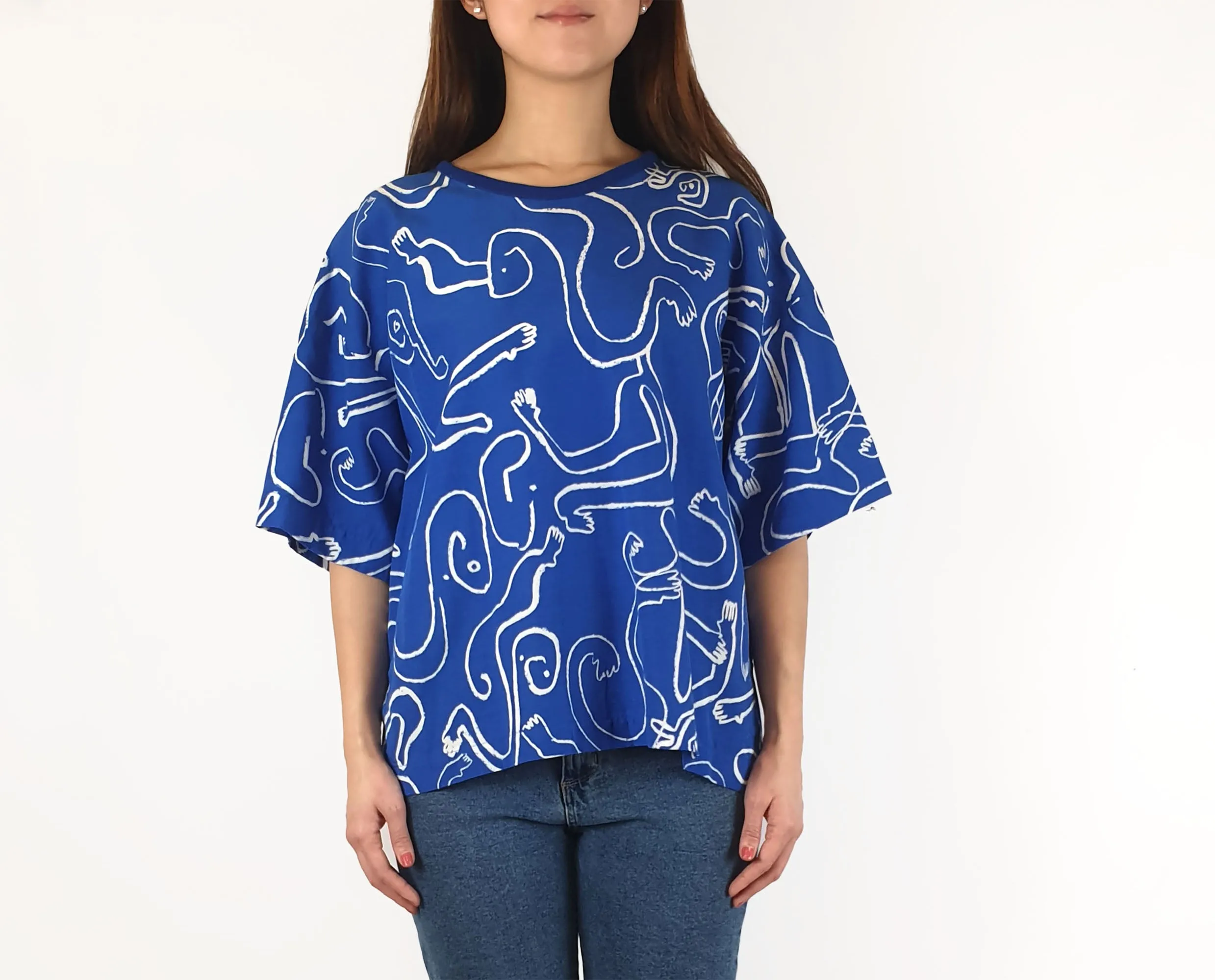 Wolf & Mishka blue print oversize top size S