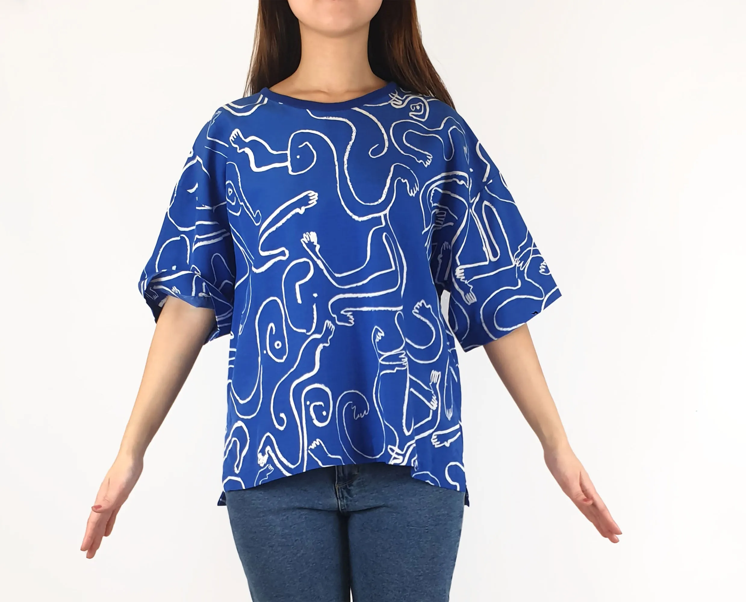 Wolf & Mishka blue print oversize top size S