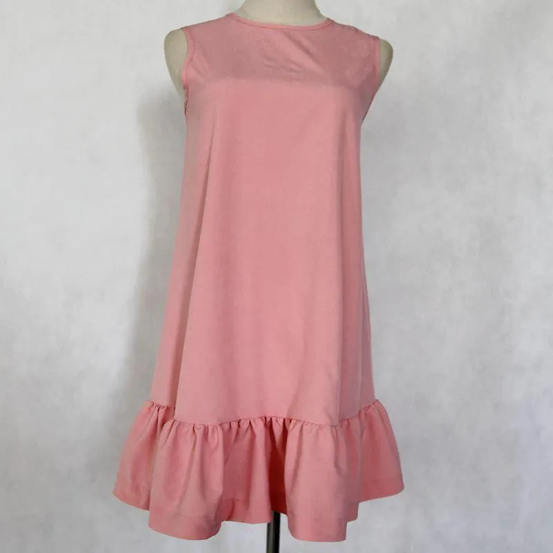 Women Dresses Autumn Summer Sleeveless Round Neck Casual Plus Size Beach Ruffle Dresses