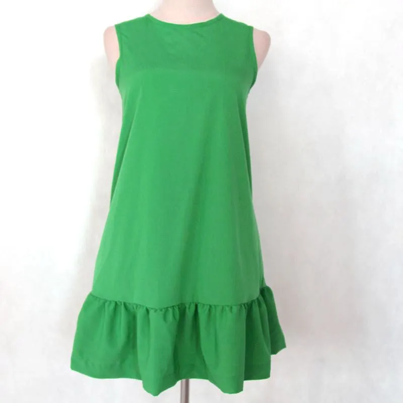 Women Dresses Autumn Summer Sleeveless Round Neck Casual Plus Size Beach Ruffle Dresses
