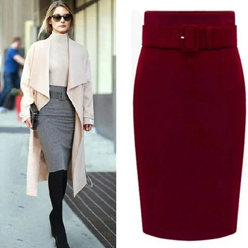 Women Fashion Style Knee Length Skirt Ladies Front Girl Pencil Skirts Female Skirts