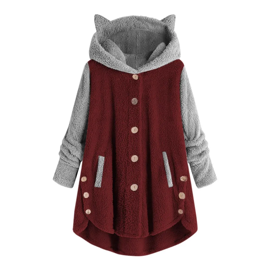 Women Hoodies Sweatshirts Winter Warm Hooded Tops Loose Soft Cute Patchwork Coat Harajuku Ladies Basic Kawaii Pullover Tracksuit