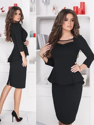 Women Sets 2019 New Arrival Sexy Sheath O-Neck Mesh Patchwork Above Knee Mini Dress 3/4 Sleeve Casual Coat Two Pieces