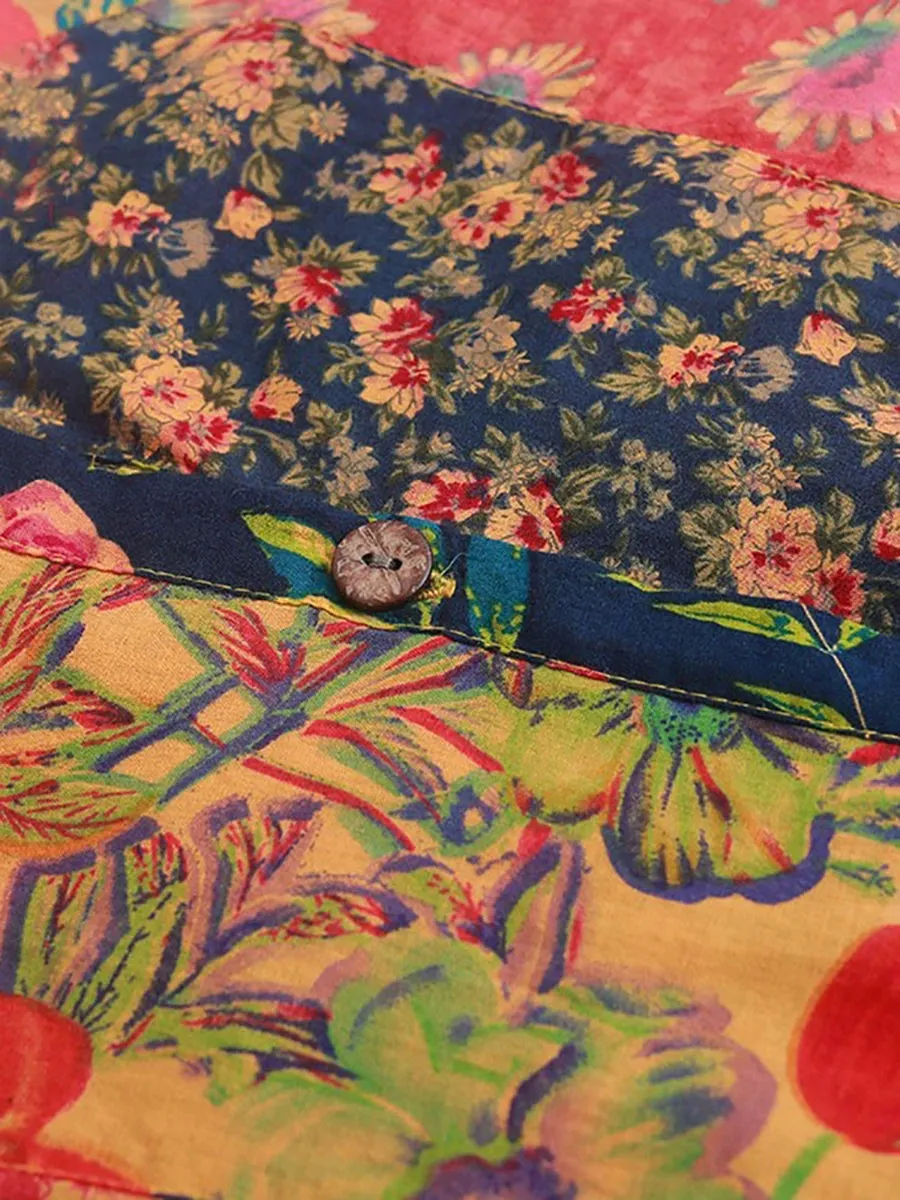 Women Summer Bohemia Flower Patch 100%Cotton Maxi Dress