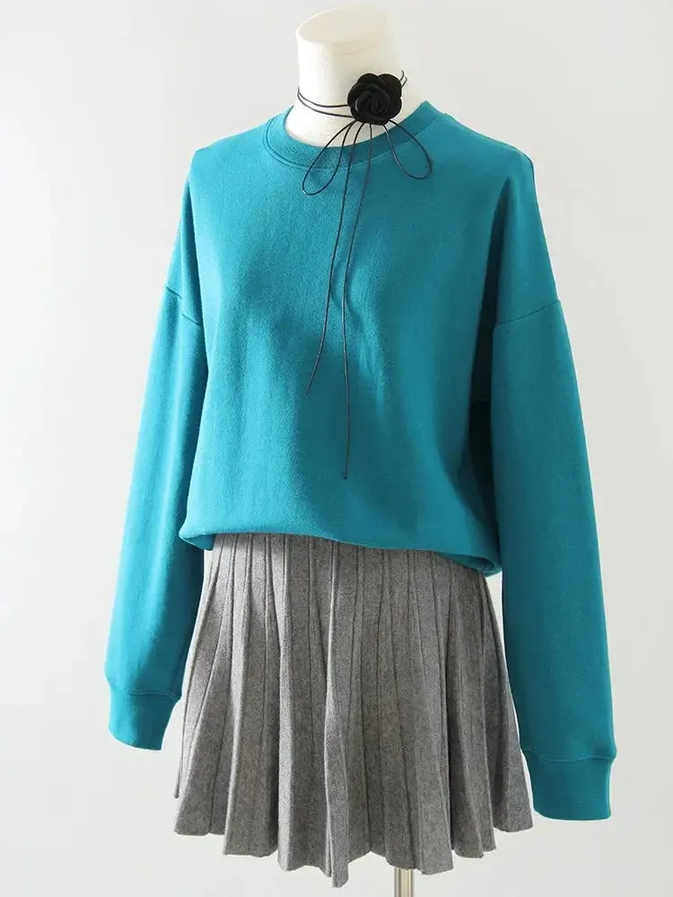 Women Sweatshirts No Hood Oversized Cotton Long Sleeve Tops Basic Solid O Neck Sweatshirts For Women Oversized Pullovers Spring