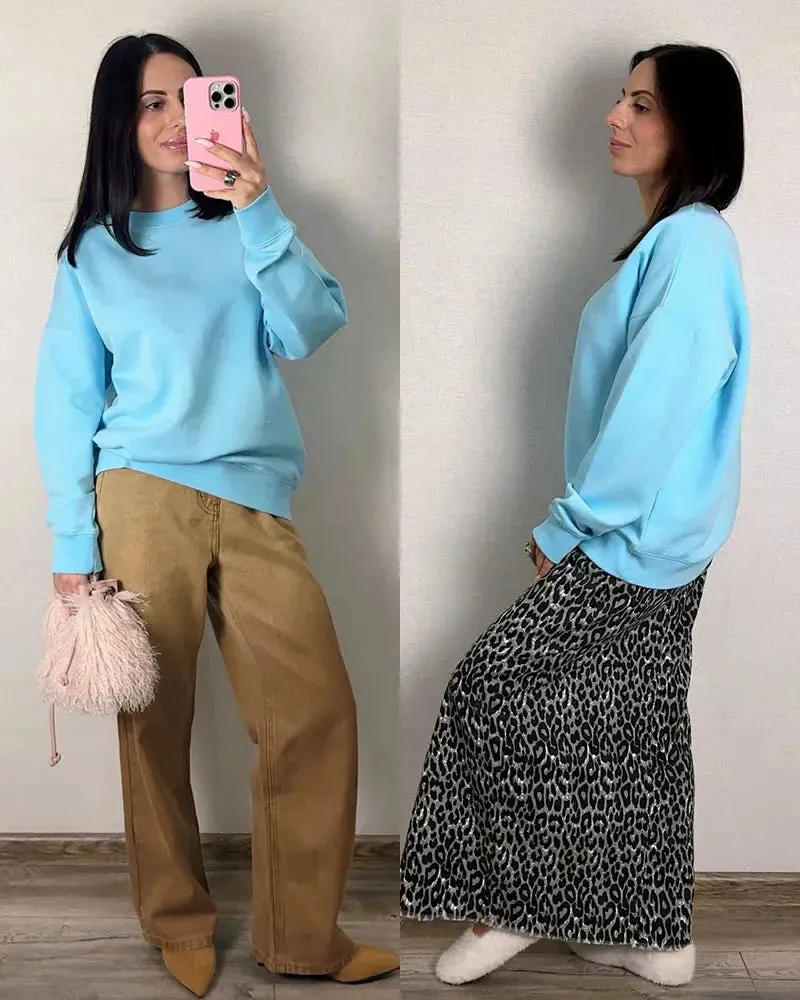 Women Sweatshirts No Hood Oversized Cotton Long Sleeve Tops Basic Solid O Neck Sweatshirts For Women Oversized Pullovers Spring