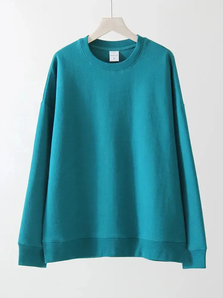 Women Sweatshirts No Hood Oversized Cotton Long Sleeve Tops Basic Solid O Neck Sweatshirts For Women Oversized Pullovers Spring