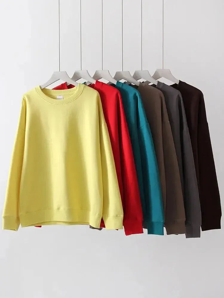 Women Sweatshirts No Hood Oversized Cotton Long Sleeve Tops Basic Solid O Neck Sweatshirts For Women Oversized Pullovers Spring