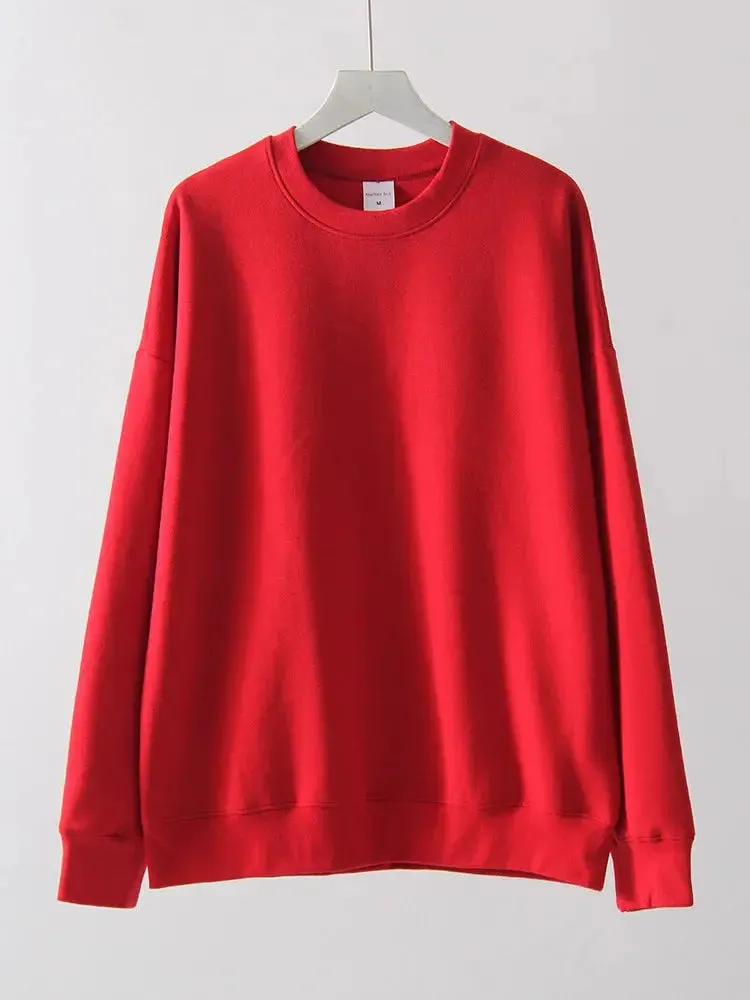 Women Sweatshirts No Hood Oversized Cotton Long Sleeve Tops Basic Solid O Neck Sweatshirts For Women Oversized Pullovers Spring