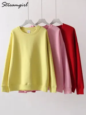 Women Sweatshirts No Hood Oversized Cotton Long Sleeve Tops Basic Solid O Neck Sweatshirts For Women Oversized Pullovers Spring
