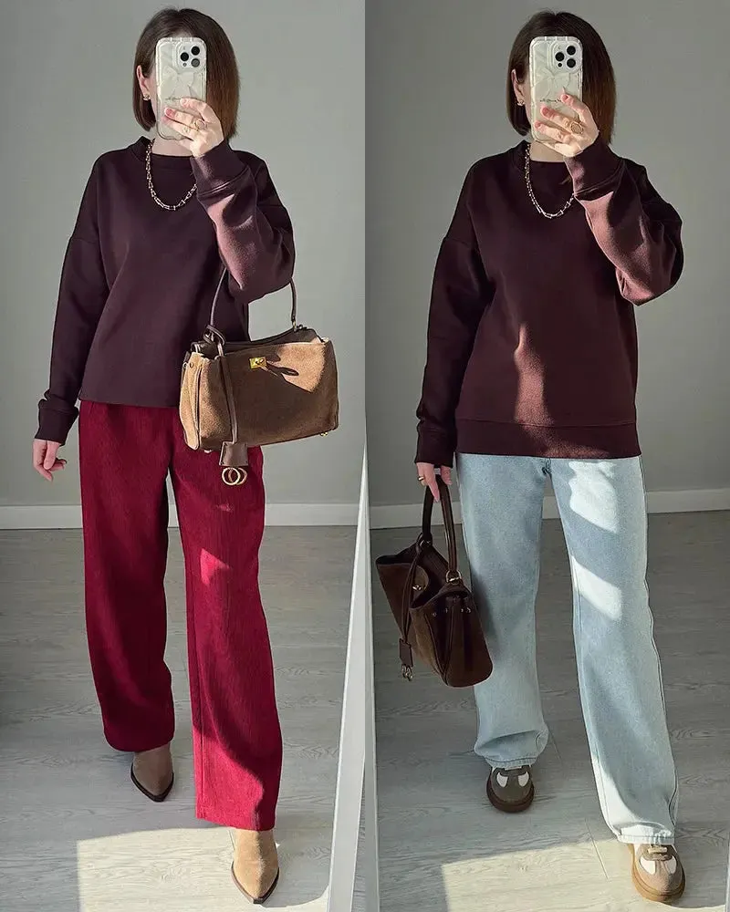 Women Sweatshirts No Hood Oversized Cotton Long Sleeve Tops Basic Solid O Neck Sweatshirts For Women Oversized Pullovers Spring