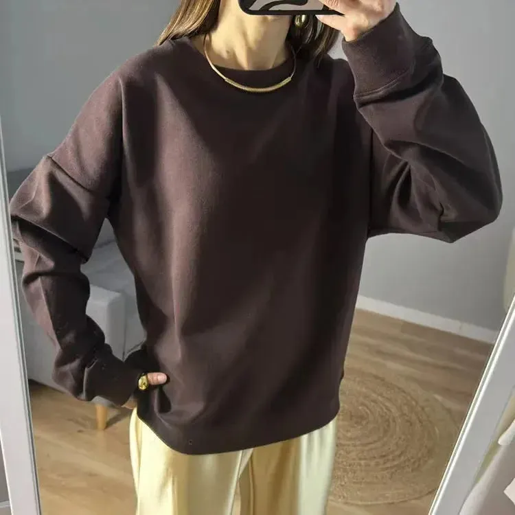 Women Sweatshirts No Hood Oversized Cotton Long Sleeve Tops Basic Solid O Neck Sweatshirts For Women Oversized Pullovers Spring