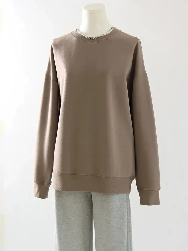 Women Sweatshirts No Hood Oversized Cotton Long Sleeve Tops Basic Solid O Neck Sweatshirts For Women Oversized Pullovers Spring