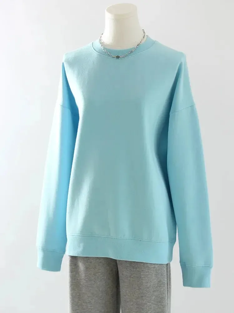 Women Sweatshirts No Hood Oversized Cotton Long Sleeve Tops Basic Solid O Neck Sweatshirts For Women Oversized Pullovers Spring