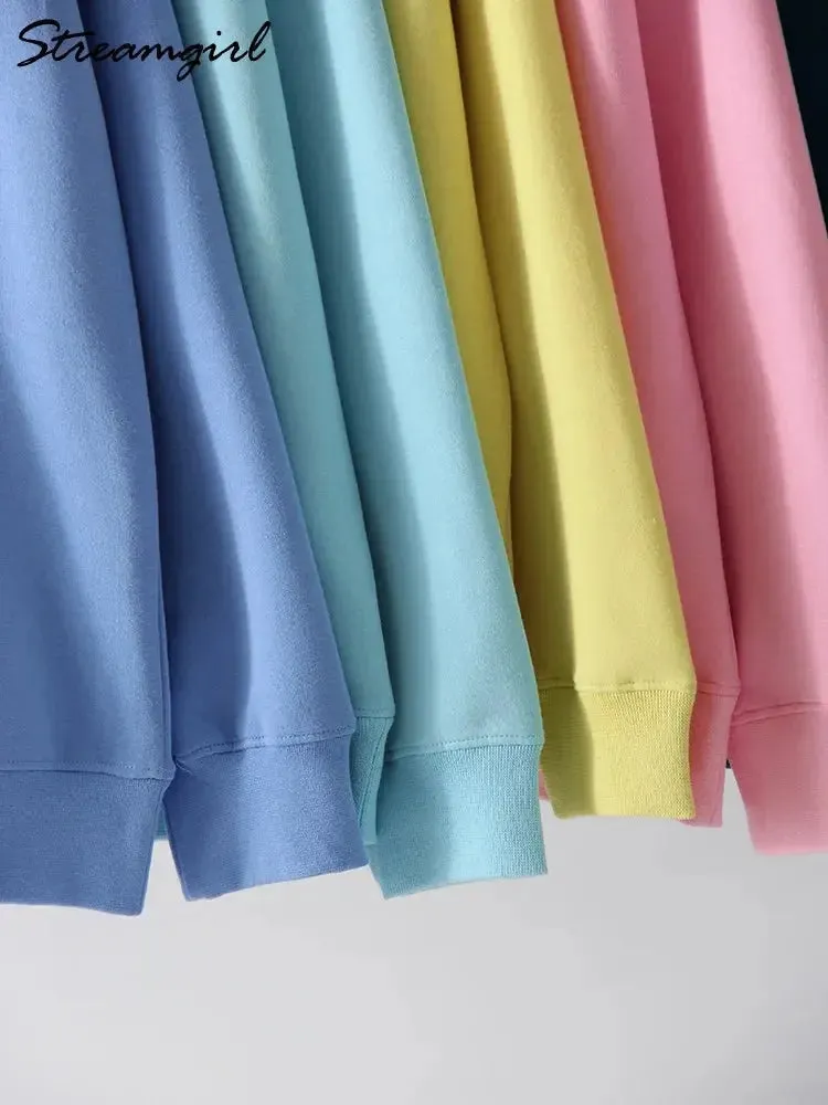 Women Sweatshirts No Hood Oversized Cotton Long Sleeve Tops Basic Solid O Neck Sweatshirts For Women Oversized Pullovers Spring