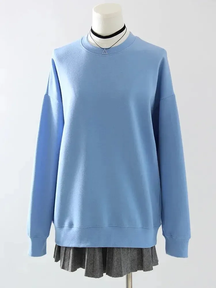 Women Sweatshirts No Hood Oversized Cotton Long Sleeve Tops Basic Solid O Neck Sweatshirts For Women Oversized Pullovers Spring