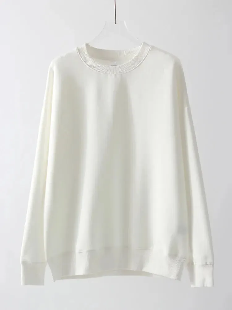 Women Sweatshirts No Hood Oversized Cotton Long Sleeve Tops Basic Solid O Neck Sweatshirts For Women Oversized Pullovers Spring