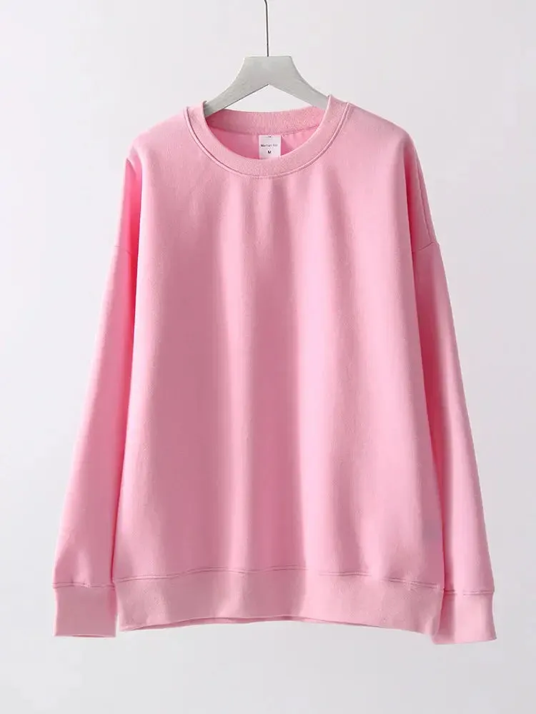 Women Sweatshirts No Hood Oversized Cotton Long Sleeve Tops Basic Solid O Neck Sweatshirts For Women Oversized Pullovers Spring