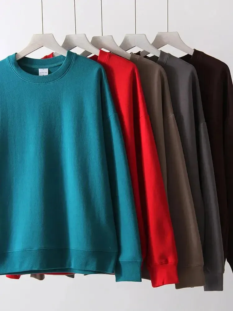 Women Sweatshirts No Hood Oversized Cotton Long Sleeve Tops Basic Solid O Neck Sweatshirts For Women Oversized Pullovers Spring