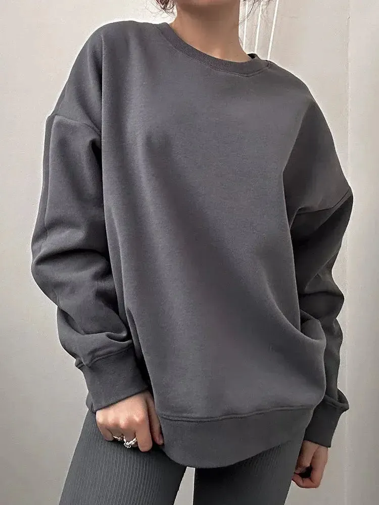 Women Sweatshirts No Hood Oversized Cotton Long Sleeve Tops Basic Solid O Neck Sweatshirts For Women Oversized Pullovers Spring