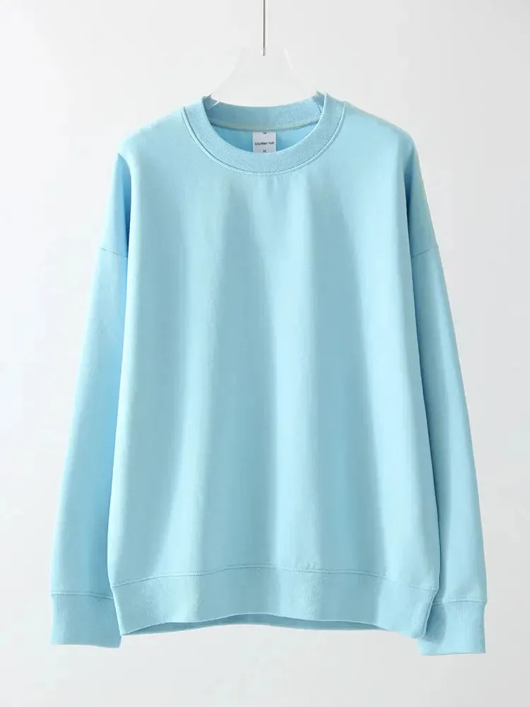 Women Sweatshirts No Hood Oversized Cotton Long Sleeve Tops Basic Solid O Neck Sweatshirts For Women Oversized Pullovers Spring