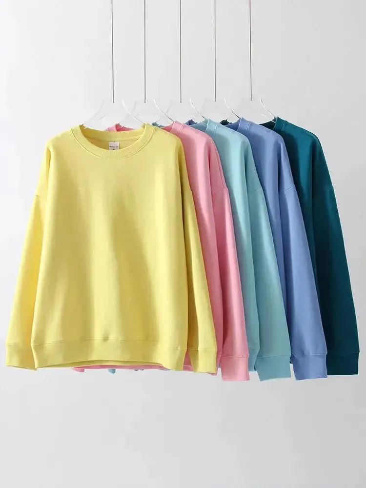 Women Sweatshirts No Hood Oversized Cotton Long Sleeve Tops Basic Solid O Neck Sweatshirts For Women Oversized Pullovers Spring